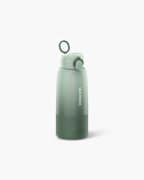 WEMOH F1 portable bottle warmer in green with 16oz capacity, USB-C charging, fast heating, and leakproof design.
