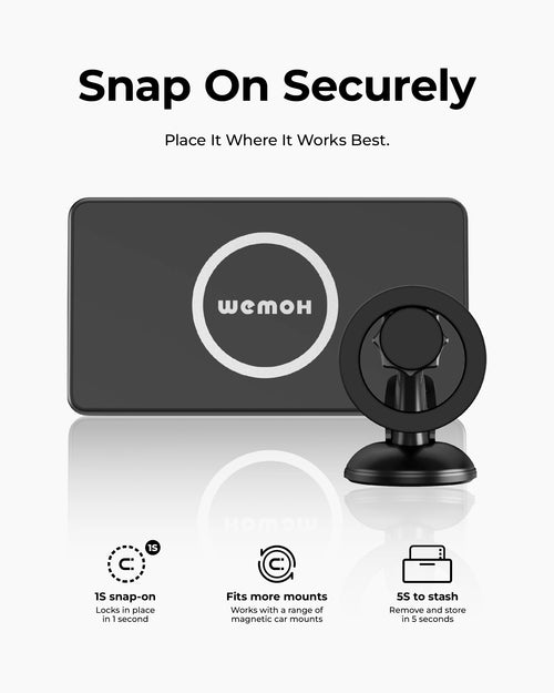 WEMOH C1 baby car monitor with magnetic snap-on setup for secure mounting.