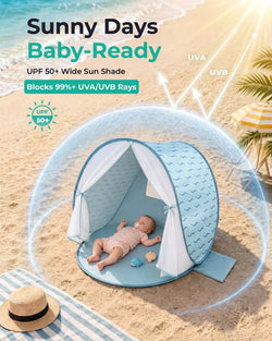 WEMOH T1 baby beach tent with UPF 50+ sun protection.