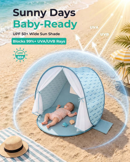 WEMOH T1 baby beach tent with UPF 50+ sun protection.