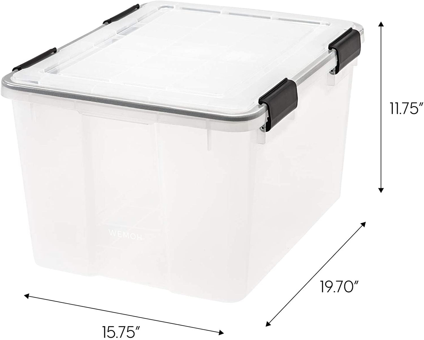 Wemoh 46.6 Quart Weathertight Plastic Storage Bin Tote Organizing Container with Durable Lid and Seal and Secure Latching Buckles, 6 Pack