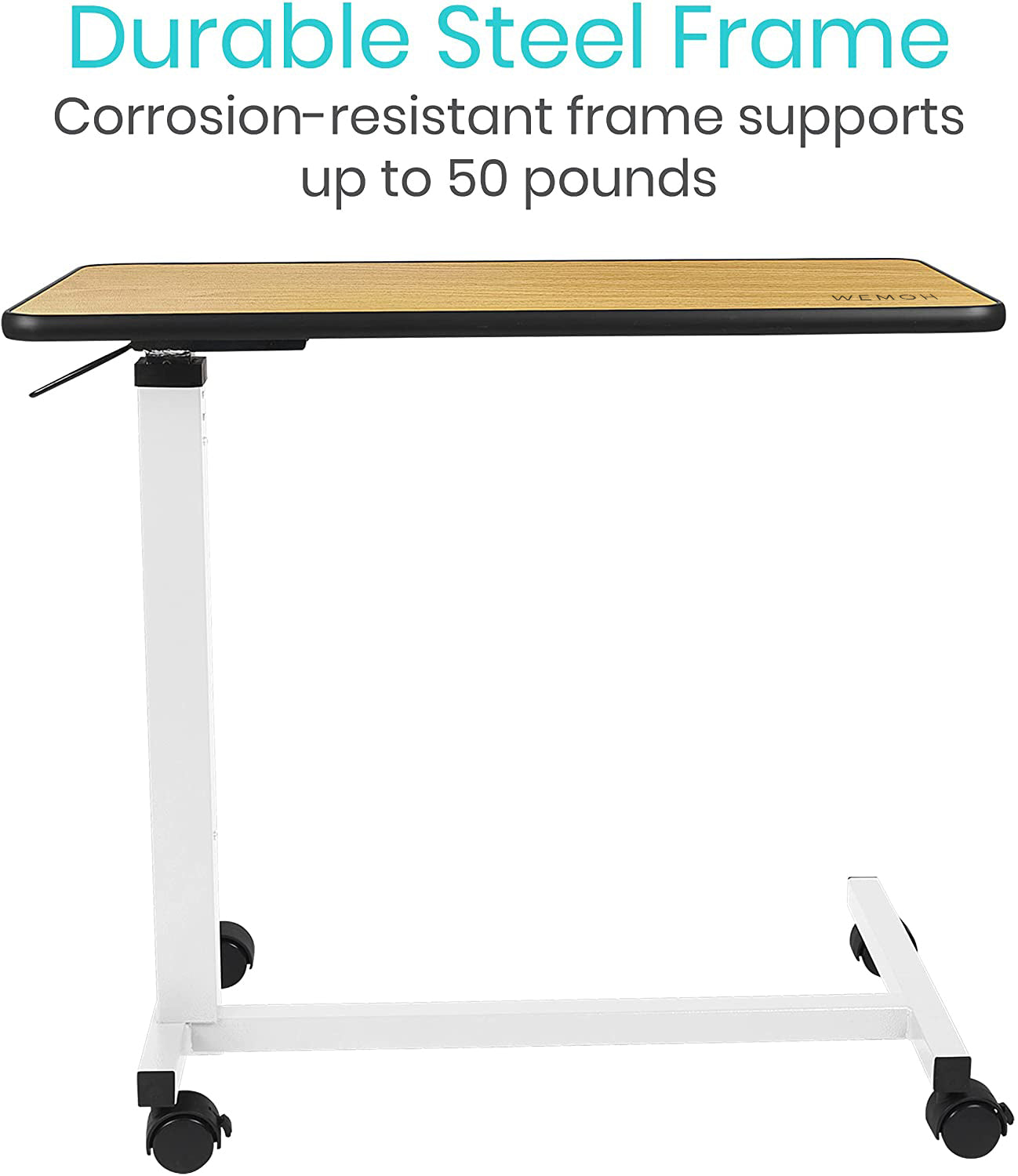 Wemoh Overbed Table (XL) - Hospital Bed Table - Swivel Wheel Rolling Tray - Adjustable Over Bedside Home Desk - Laptop, Reading, Eating Breakfast Cart Stand - Bedridden, Elderly, Senior Patient Aid