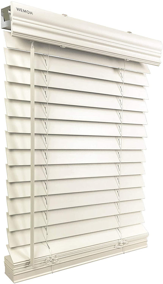 Wemoh 2" Faux Wood 34.625" W x 60" H, Inside Mount Cordless Blinds, 34.625 x 60, White