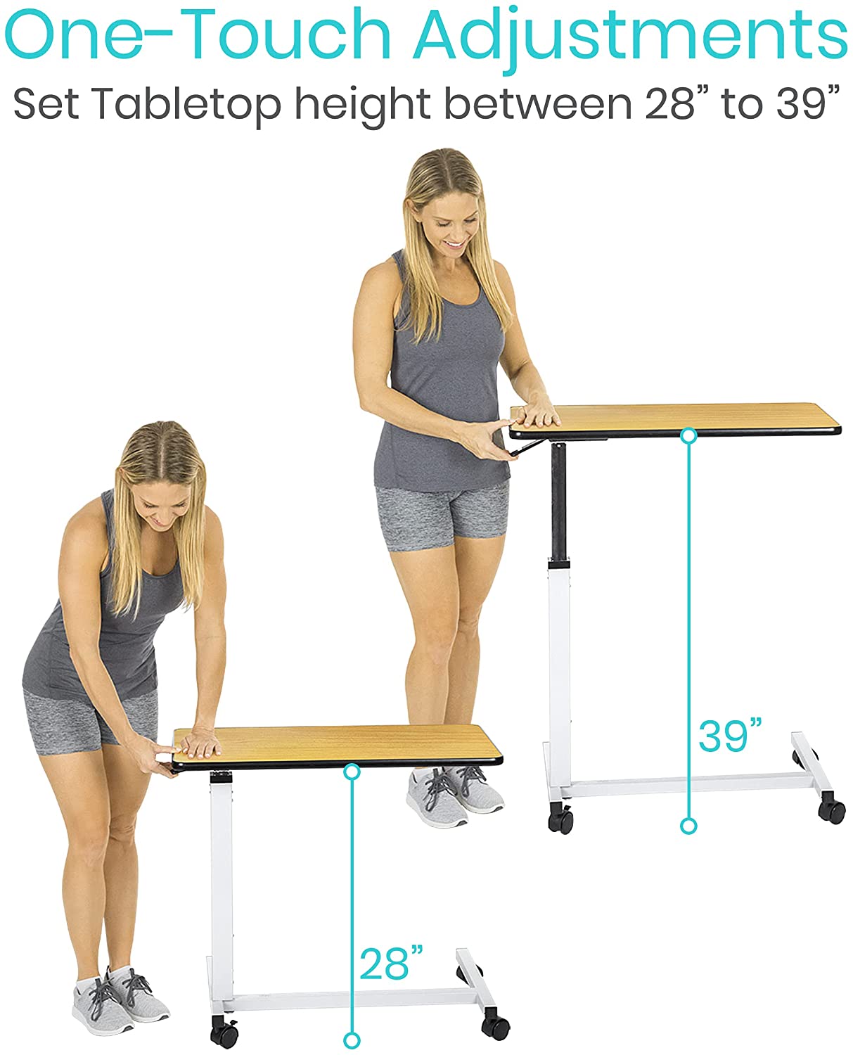 Wemoh Overbed Table (XL) - Hospital Bed Table - Swivel Wheel Rolling Tray - Adjustable Over Bedside Home Desk - Laptop, Reading, Eating Breakfast Cart Stand - Bedridden, Elderly, Senior Patient Aid