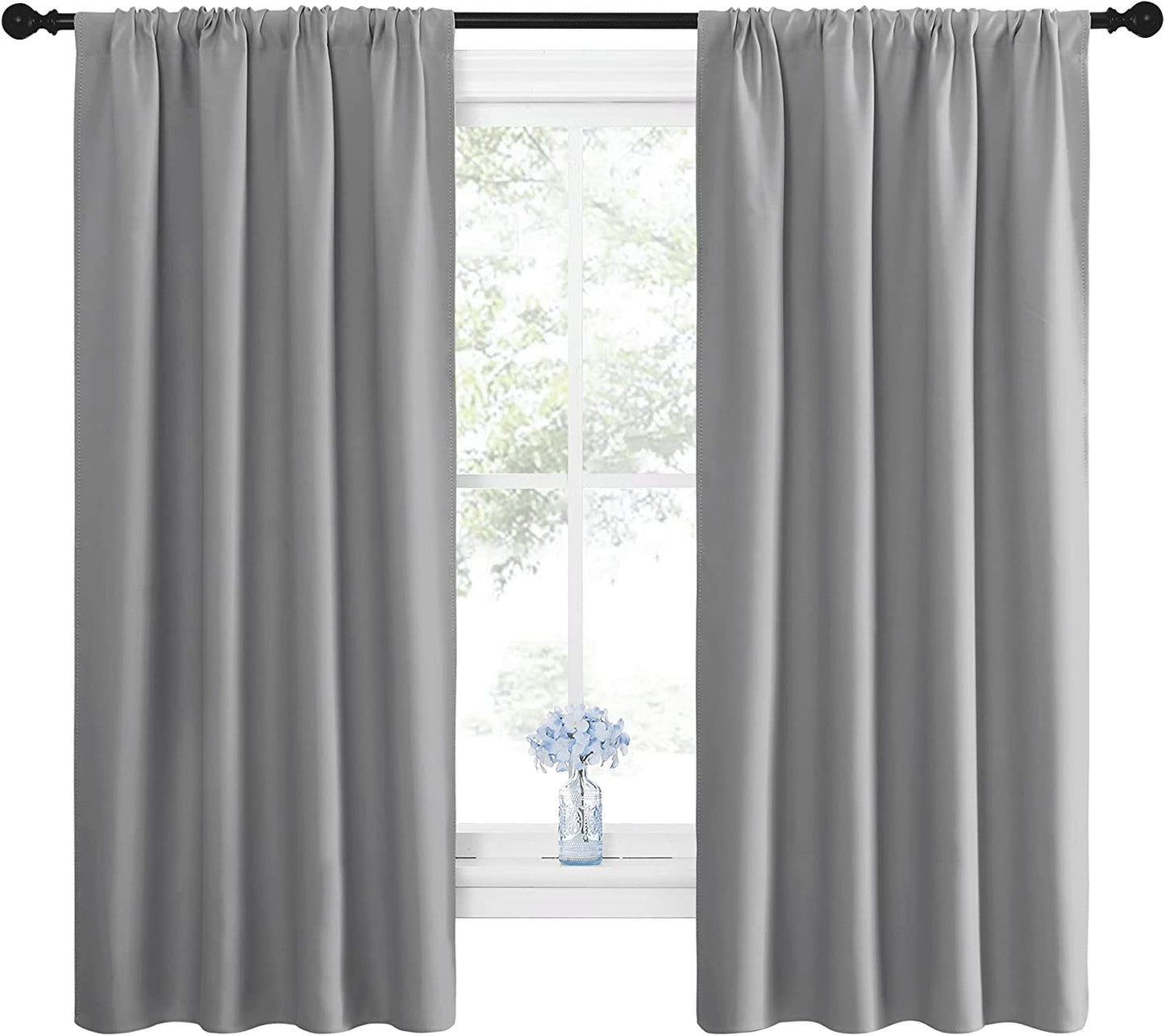 Wemoh Black Blackout Curtain Blinds - Solid Thermal Insulated Window Treatment Blackout Drapes/Draperies for Bedroom (2 Panels, 42 inches Wide by 63 inches Long)